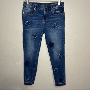 Miss Me Ankle Skinny Raw Hem Distressed Embroidered Star Jeans Size 28